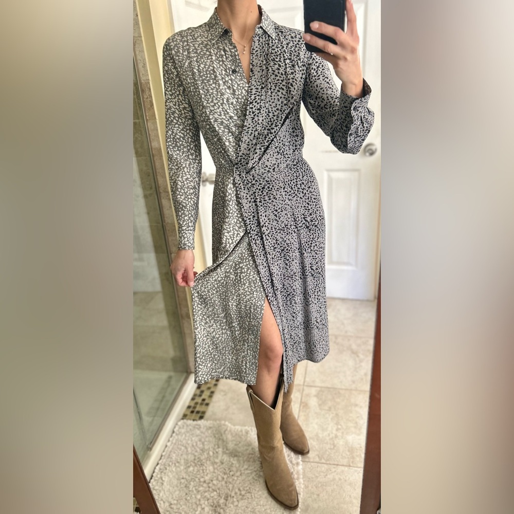 Rag & Bone Black and Grey Patterned Midi Dress